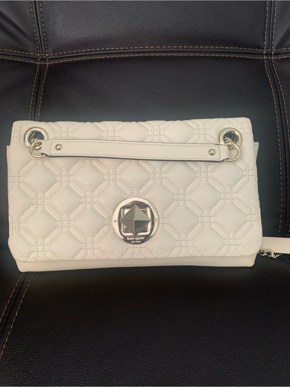 kate spade White Quilted Leather Flap
